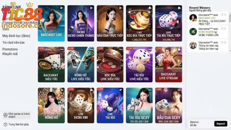 Bảng tổng hợp các tựa game casino online TIC88 ăn khách nhất 2026